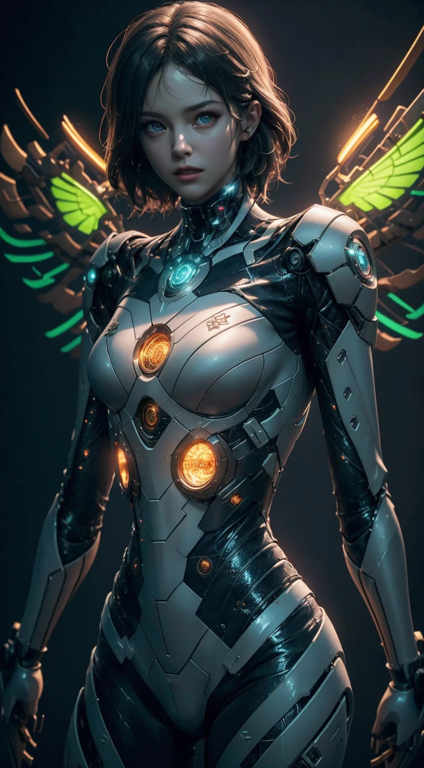 Masterpiece, best quality, extremely beautiful reflection, best reflection. (Very detailed CG unity 8k wallpaper), (best quality), (best illustration), (best shadow), a photo of a cybernetic owl, perched on barbed wire in a dark alley. His eyes are neon blue, reflecting the lights of the surrounding city. The feathers are fragmented and iridescent, and there is a wonderful code running through them. The shots used create a deformation effect, giving the impression that an owl is observing the viewer from all angles, with a forest theme with natural elements. Tall trees, quiet stream, glowing small mushrooms surrounded by delicate leaves and branches, and fireflies and glowing particle effects, (natural elements), (jungle theme), (leaves), (branches), (fireflies), butterflies, (delicate leaves), (glow), (particle effects), isometric 3D, Octane rendering, ray tracing, super detailed