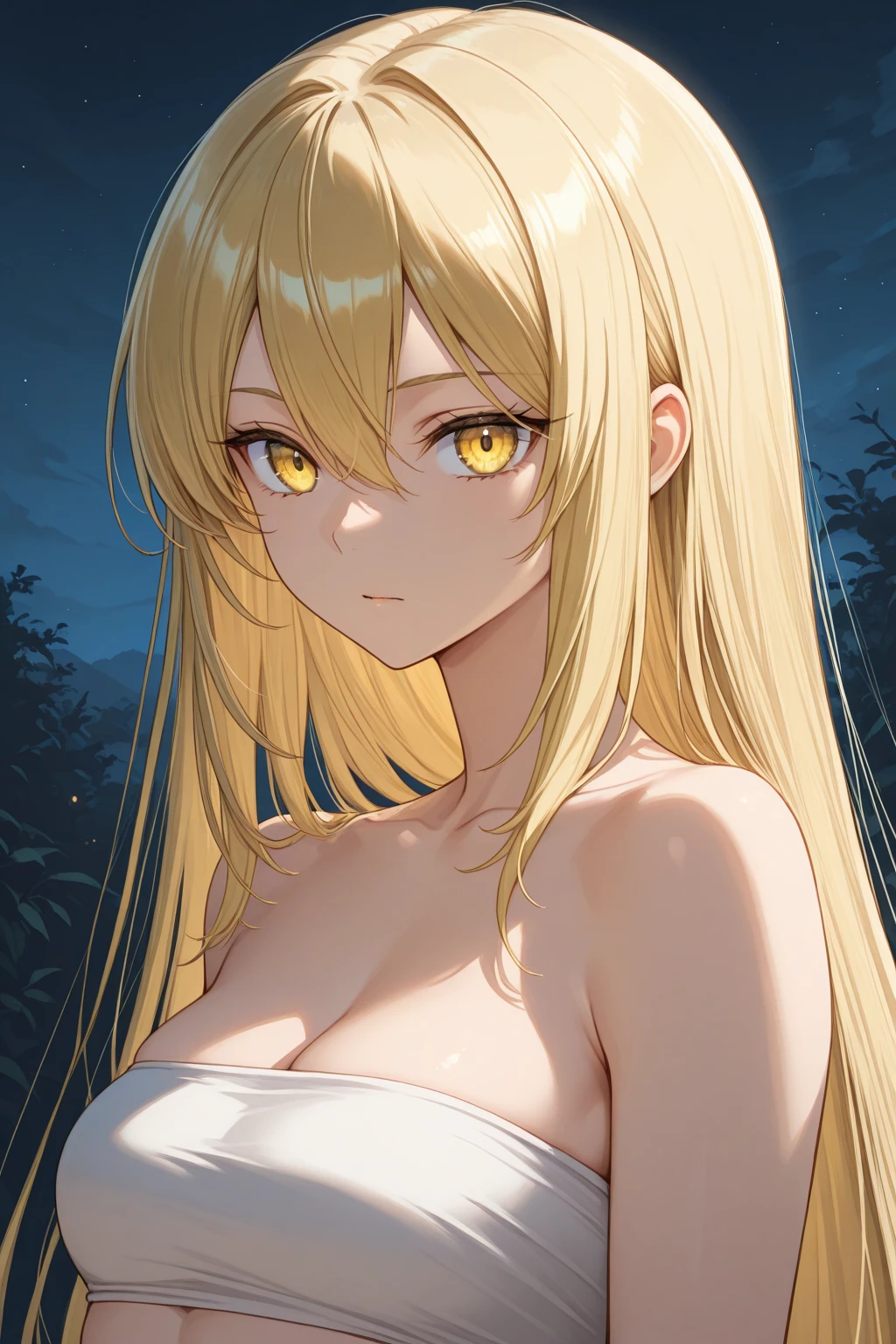 under_boob,open-holed_sexy_knit_dress,navel,park,night,moonlight,starlight,forests,long_bronde_hair,beautiful_hair,yellow_eyes,beautiful_eyes,1_beautiful_girl,cute_face,beautiful_face,beautiful,best_quality,good_anatomy
