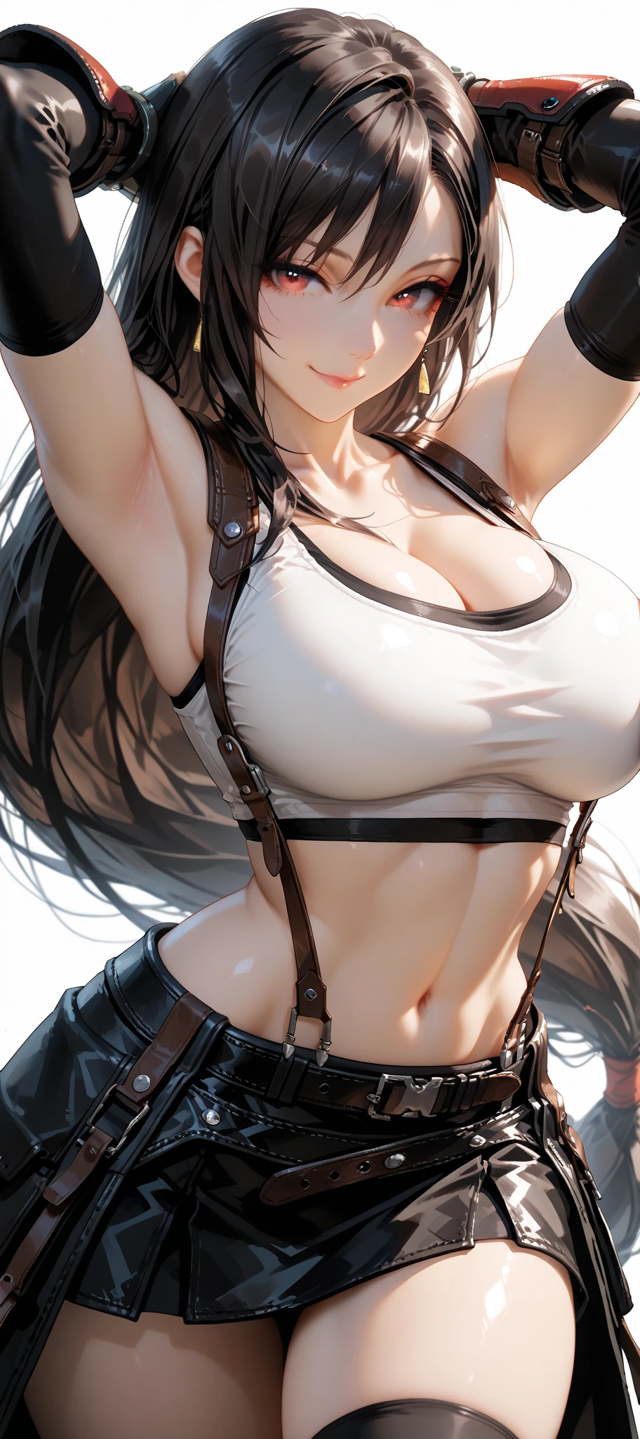 (Perfect Anatomy,Highest quality、超High resolution、High resolution、Extremely detailed CG、8K Unit Wallpaper),Cowboy Shot,Portraiture,1 female,alone,20 year old beauty,Japanese(Beautiful details,Brown eyes),shy,Brown Hair,Long Hair,bangs,Mid-chest,Slender body,skinny,(White panties),bustling street、street,Tokyo、Natural light、White tank top、Full Body Shot、White panties、See-through bra、smile