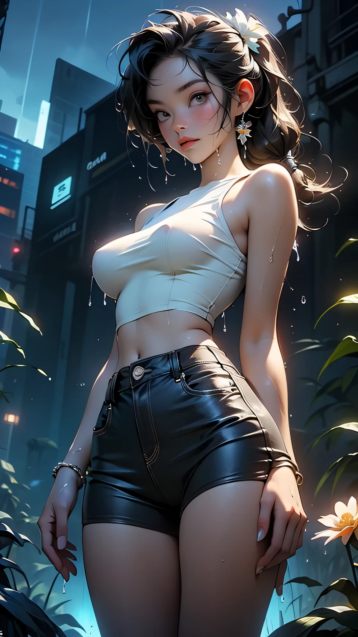 1female，36 years old，熟妇，Bigchest，Pornographic exposure， 独奏，（Background with：bamboo forrest，basketball playground） She has very short blonde hair，bobo head，standing on your feet，Sweat profusely，drenched all over the body，seen from the front， hair straight， mostly cloudy sky，（（（tmasterpiece），（Very detailed CG unity 8K wallpaper），best qualtiy，cinmatic lighting，detailed back ground，beatiful detailed eyes，Bright pupils，（Very fine and beautiful），（Beautiful and detailed eye description），Black eyes，Redlip，ultra - detailed，tmasterpiece，）），facing at camera，（The upper part of the body），A high resolution，ultra - detailed），showing midriff，revealing breasts，Bare genitalia，  Bulge，legs are open，sexyposture，Camel toes，Flushed complexion，ssmile，frontage，cropped shoulders，Gold embroidery（Wearing：Sexy transparent one-piece sportswear set，athletic sneakers）