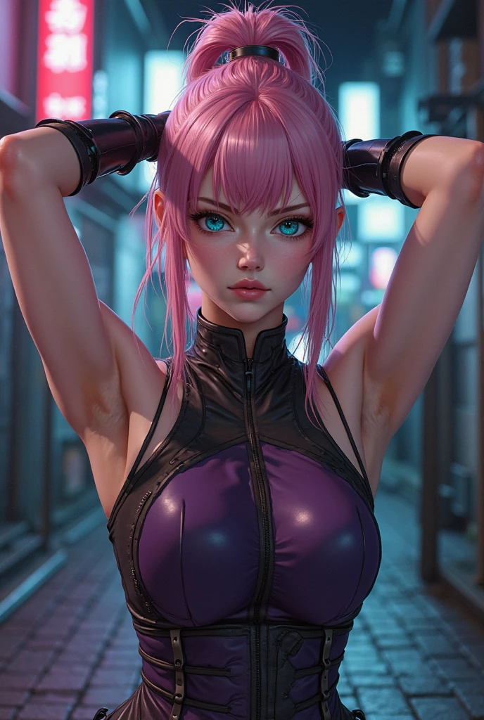 (best quality,4k,8k,highres,masterpiece:1.2),pink hair,Asymmetrical Shorthair,beautiful big breasts,girl's eyes are beautifully detailed and expressive,girl's lips are beautifully detailed,ultra-detailed,realistic,colorful and vibrant,soft natural lighting。 You are in the dance club at school sports。 do hip hop。