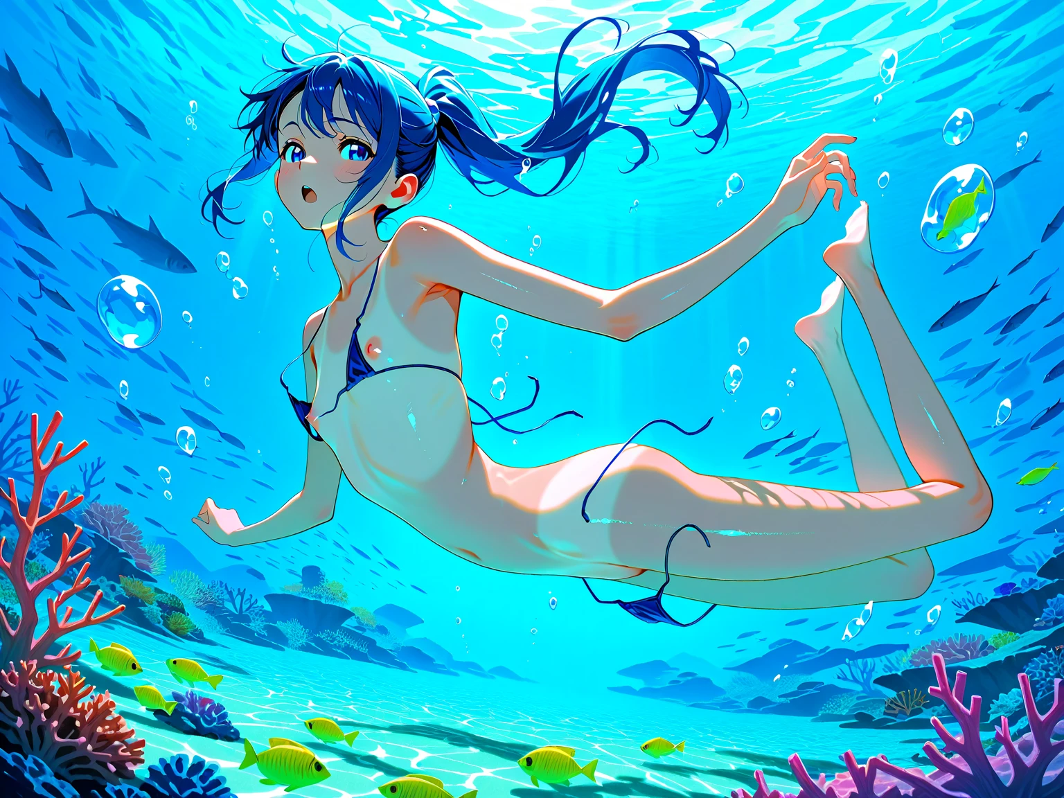 Bikini(top), (nsfw:1.5), (water:1.5), detailed body, beautiful body, good curves, beautiful breast, athletic body, masterpiece, high quality, detailed face, vibration colors, good anatomy, better anatomy, girl, open legs, virilha curves good, vibration eye, beautiful eye, {(skirt (down))}, better hand, good hand, beautiful hand, (oil:1.5), {((small body))}, medium waist, underwater, {axoloty girl}, good vfx, better vfx, vibration color, transparent:1.5, clouds underwater, (body paint:1.2), sky underwater:1, glowing eye:1,5, {(galaxy, space)}, night,