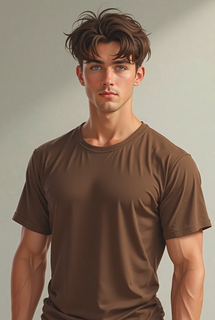 cinnamon-skinned man of 1,70 tall with light eyes, short black hair and minimalist clothing style