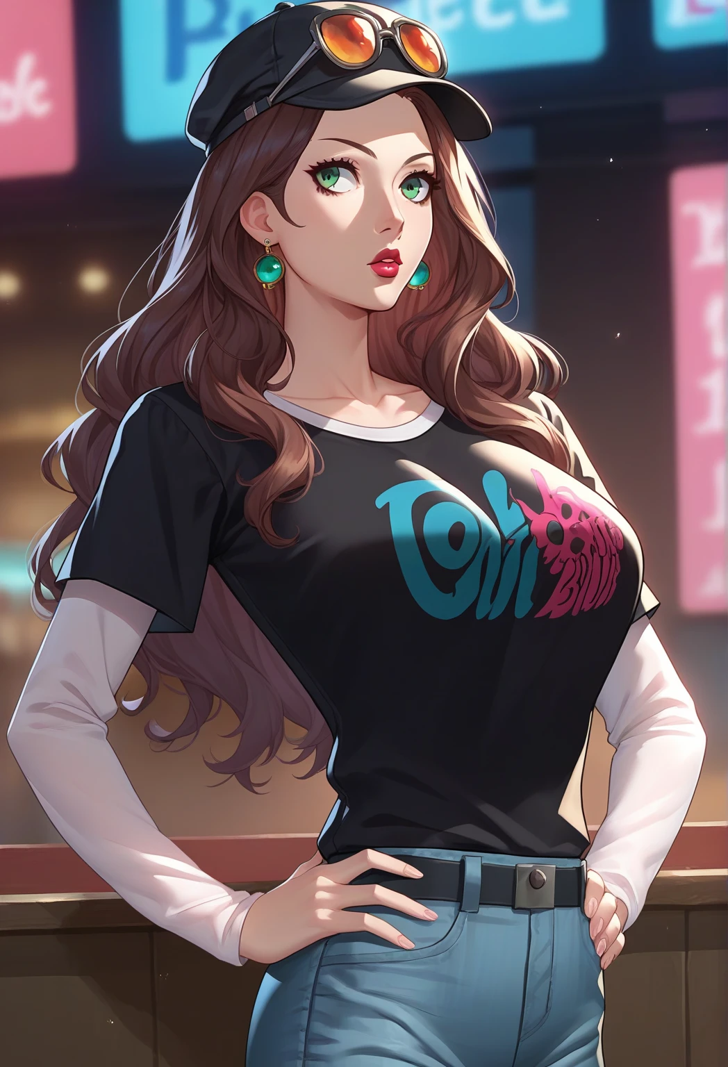 (Best quality, 8k, 32k, Masterpiece, UHD:1.2), kizuna ai, huge breasts,long hair, brown hair, multicolored hair, hair tied, pink hairband, pink highlights, streaked hair, smiling, black tank top, navel, navel piercing, tattoo on stomach, jean panties, hose pipe, car , car wash , wet