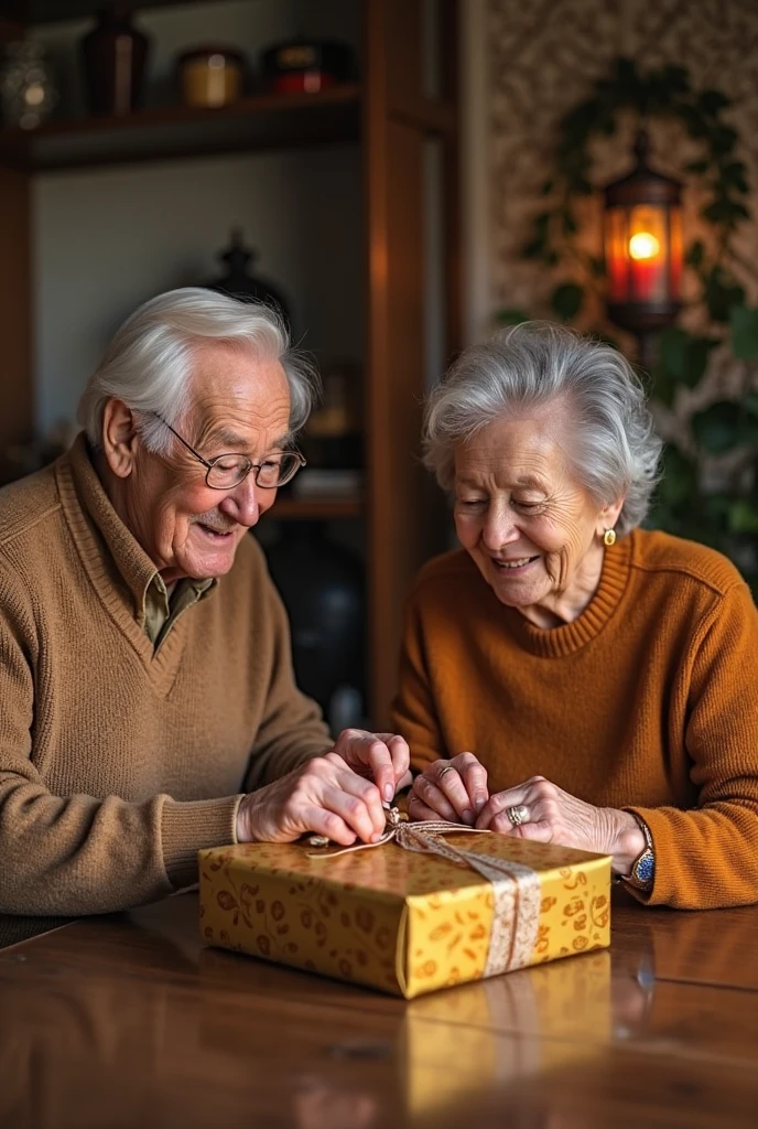 Joven Handsome con cara linda, Handsome, delgado, shirtless knitting clothes with his grandmother, hombre Handsome