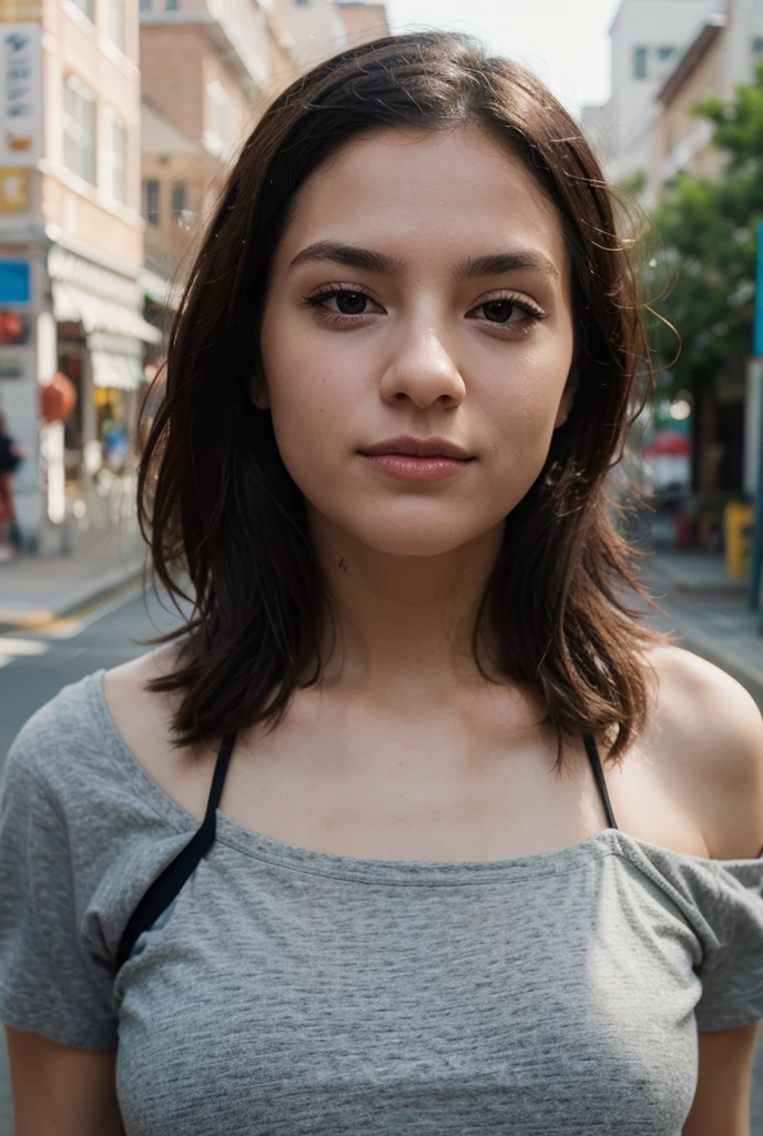 Generate: Realistic, amber haired girl
Face: brown eyes, small frekels (very low quantity), smooth small nose, ears part visible
Body: small waist, thick , hips: middle wide,
Environment: city balkony at early night
Lighting : dawn but generated person fully visible.
Wearing: ai generate:black shorts
Make the face a little less smooth and add a few freckels to the nose and cheeks
Ai generate: Make it look like the person is taking a selfie
Make the eyes a litte smaller and more realistic
Aigenerate: red pullover, white tight jeans