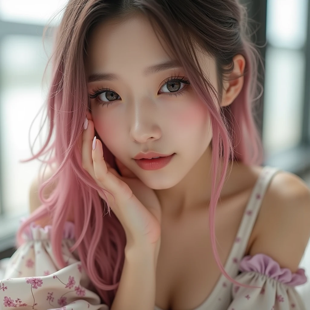 A angry mommy with long light pink soft purple hair, perfect smallest plane booba , good quality, detailed beauty face,Beautiful nipples,Light clothing,Are thin,