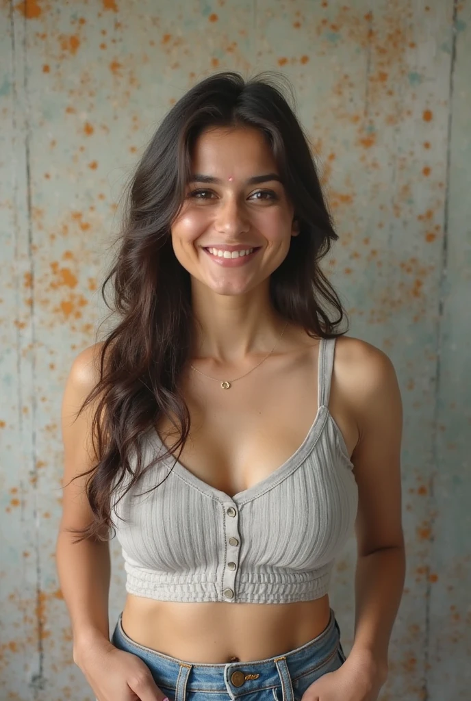 Best quality, masterpiece, super high resolution, a super model , super beautiful face, clear pores visible, (smile:0.5), (realism:1.5), original photo, in the dark, deep shadows, low-key, cold light , long curvy black hair , pure body , waist shot photo , wearing for cold, laughing out loud