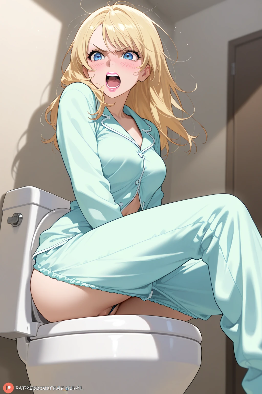 (masutepiece:1.5)、(top-quality:1.5)、(16k wallpaper:1.2)、(Photorealsitic:1.2)、(ultra-detailliert:1.2)、(超A high resolution:1.2)、(Ultra-detailed and realistic skin:1.2)、(wink smile:1.3)、(Condescending smile:1.3)、18-year-old beauty、strong and beautiful eyeshadow、(Slender woman with body shape:1.2)、Natural Color Lip、(long blonde hair covering one eye)、sitting on the school toilet、(White School Shirt:1.2)、Are squatting、(Semen overflowing from the naked lower body:1.5)