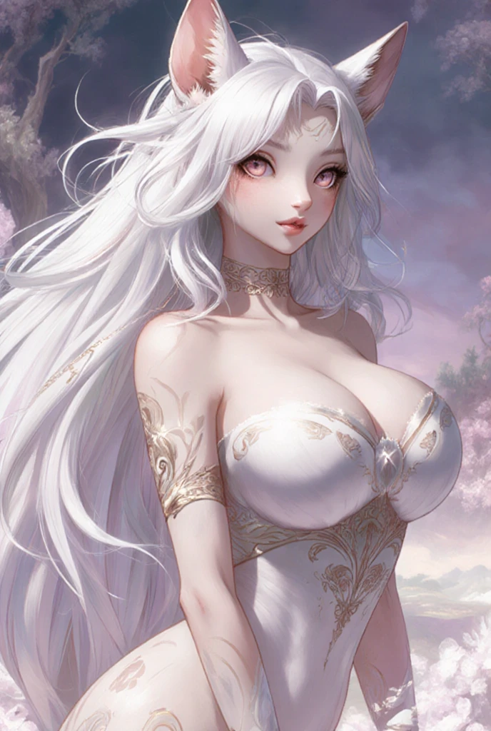 Art image of a sexy Goddess of the Moon, fantasy, show skin, cleavage,  large breasts, white hair, by Louis Royo, Boris Vallejo, Frank Frazetta, extreme focus, sharp details, sexy,