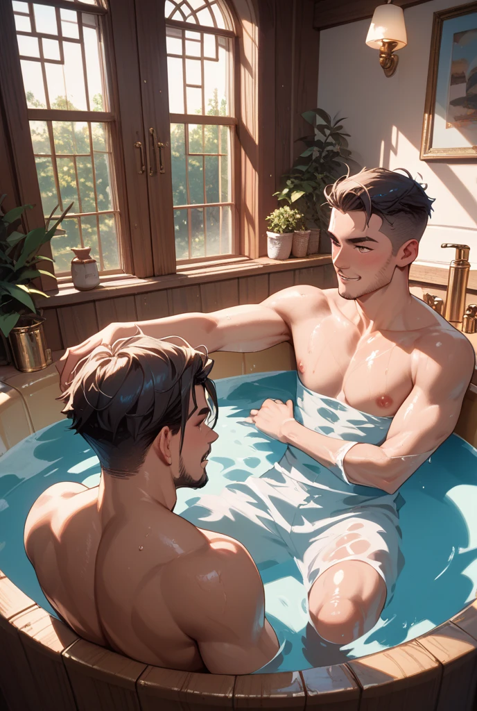 digital art mix with 3d realistic black boy with taper fade sitting in a bath tub full of money wearing a diamond chain that says JT smiling showing grills with naked girls in the back touching his shoulder