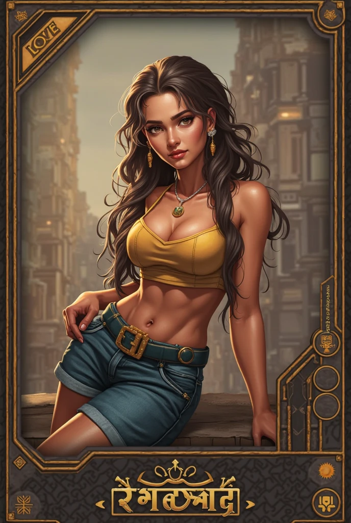 Khamala,brown eyes,dark brown hair, smile, cowboy shot, covered nipples, solo, blush,
black shirt with lightning bolt symbol, jeans, gold bangles, sleeveless,
room, action figures, bed, wallpapers,
(insanely detailed, beautiful detailed face, masterpiece, best quality),
<lora:Khamalakhan-10v3:0.8>,