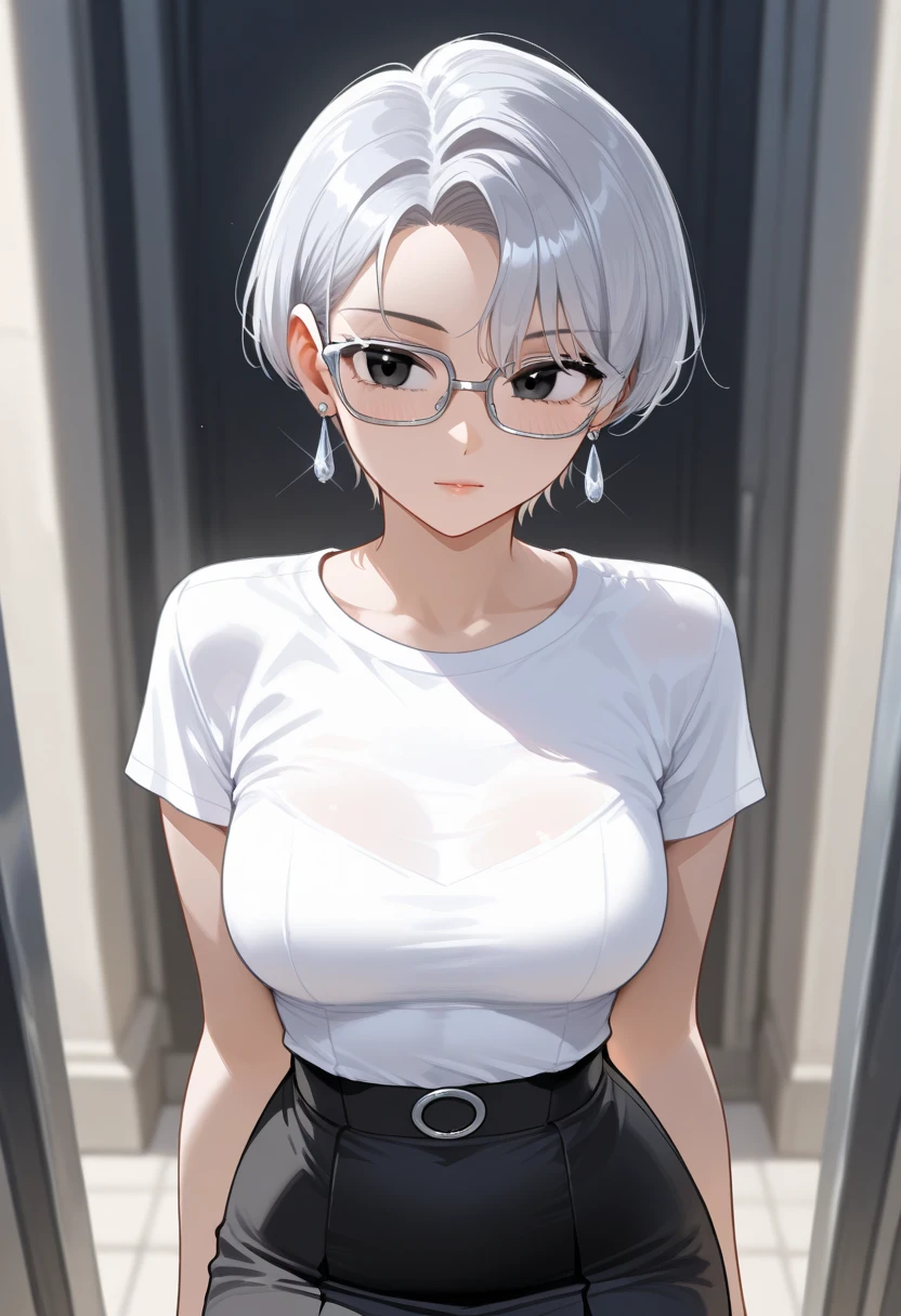 (best quality:1.0), young 1girl, stunningly attractive, perfect feminine face, (cute:1.2), silver short wavy hair, (aroused:1.0), playful, (white t-shirts), detailed background, black eyes, highres, dynamic angle, (cinematic lighting:1.2), (by Range Murata:1.0), (by Taka Tony:1.0), by Jeremy Lipking, cowboy shot, glasses
(vivid colors:0.8)
<lora:lsls79Style_lsls79Final:0.9>