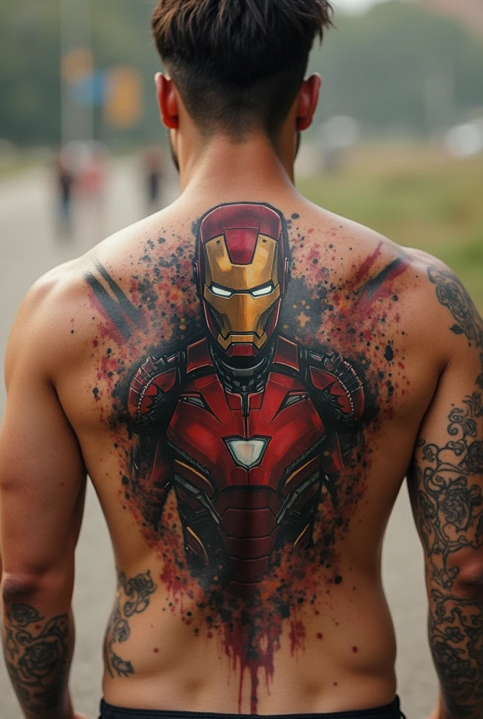 Teen man, ???????, muscular, iron man tattoo on his back