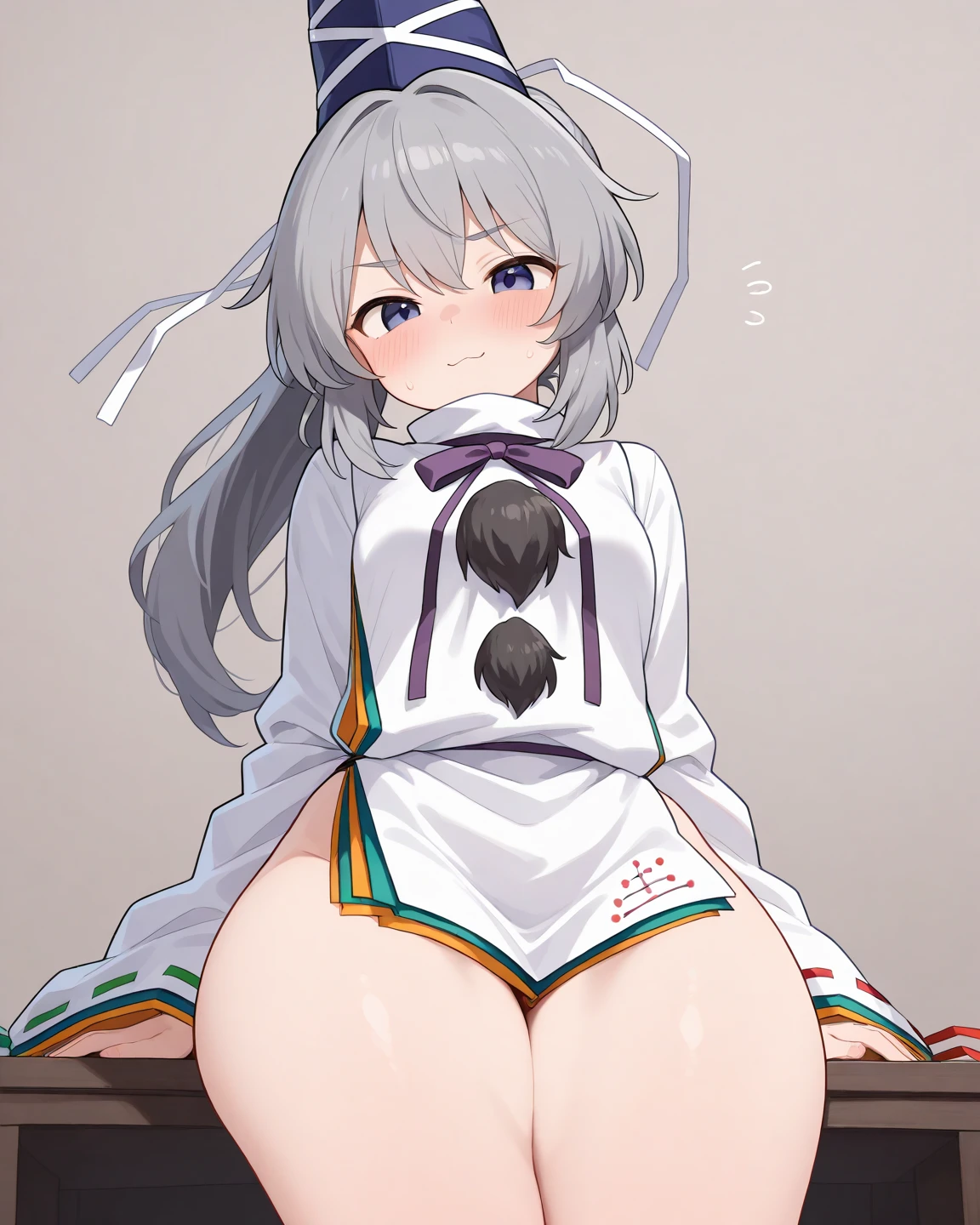 mononobe no futo, One Girl, Long sleeve, Sleeves edged with ribbon, Gray Hair, blue eyes, Proud face,
Underbust, Medium Chest, Spread your legs,Butt,Thighs,Plump,milk,Underarm,Underbust