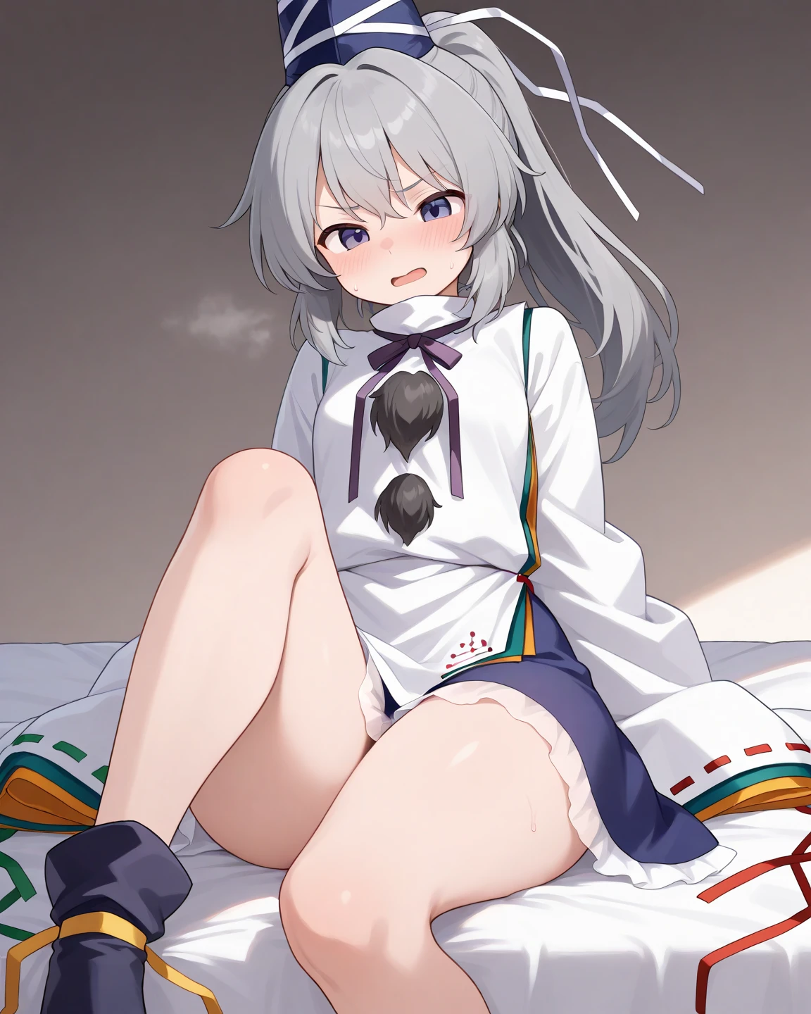 mononobe no futo, One Girl, Long sleeve, Sleeves edged with ribbon, Gray Hair, blue eyes, Proud face,
Underbust, Medium Chest, Spread your legs,Butt,Thighs,Plump,milk,Underarm,piece