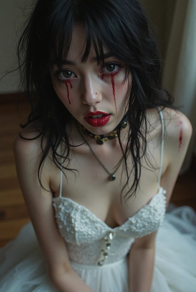 topless、Bottleless、naked、Big eyes、Big black eyes、Droopy eyes、Completely naked、topless、Beautiful breasts、Normal chest、Bottomless、All naked、naked、No underwear、not wearing anything、Short Bob、Loose Curly Hair、I was injured、Bleeding、Enduring the pain、Painful expression、it hurts、I was scared、was scary look、はAre crying、Are crying、I'm crying、was scary、trembling、alone, Idol's face,cute、Japanese、 Delicate girl, Frank, Sophisticated, thin arms, Innocent eyes, cheek, shining pink lips、Keep your lips open、depth of field movie light、Blurred Background、目 focuokeh dof、Professional Lighting、Soft Light、(Browsing Caution:1.1)、Bodice Subian、Beautiful legs、Asuka Saito、Body Photo、Are standing、Are standing、Injury,Bleeding、Bodice Subian、was scary、はAre crying、I'm crying, On the body,,Are standing、 Masturbation, juice,traces of saliva,body fluid、Painful expression、Hold back defecation、Leaking、thin、Signs of an attack、