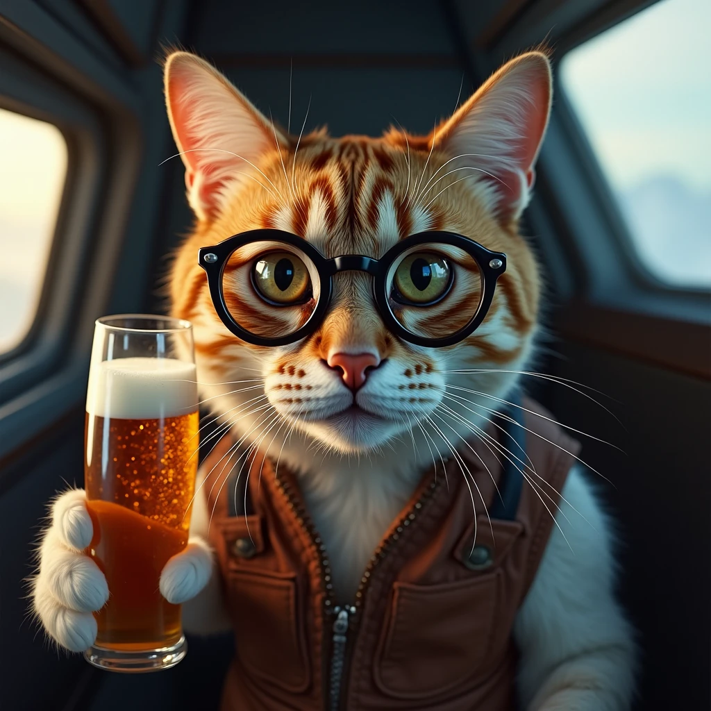 a (((Russian Blue breed ))  cat) in (black) biker jacket, cyborg, sitting at the bar counter, green eyes,  (((drink beer))), cyberpunk style, ((intricate details)), hdr, ((intricate details, hyperdetailed)), cinematic shot, vignette