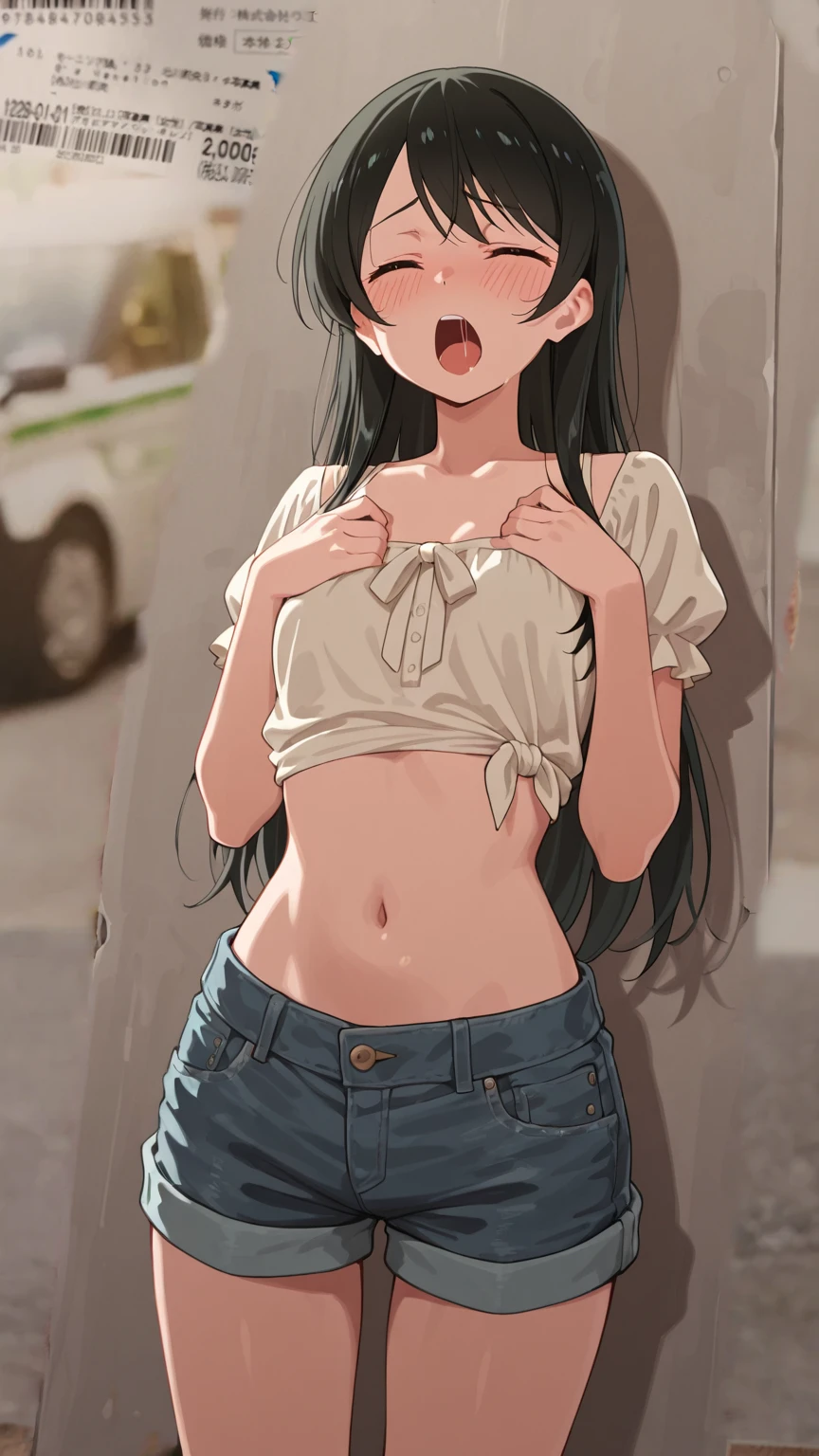 (Infant 8 years old)Big yawn、Butt Emphasis、She spreads her legs to reveal her white cleae transparent panties、、See through、Turn to me、Realistic、(8 year old girl with long wavy hair)、nipple aee visible, Close-up from the ground、(Summer camp in the mountains)、(In the tent)Butt Emphasis, transparant pink short shorts、very Tight clear Short Micro Skirt
