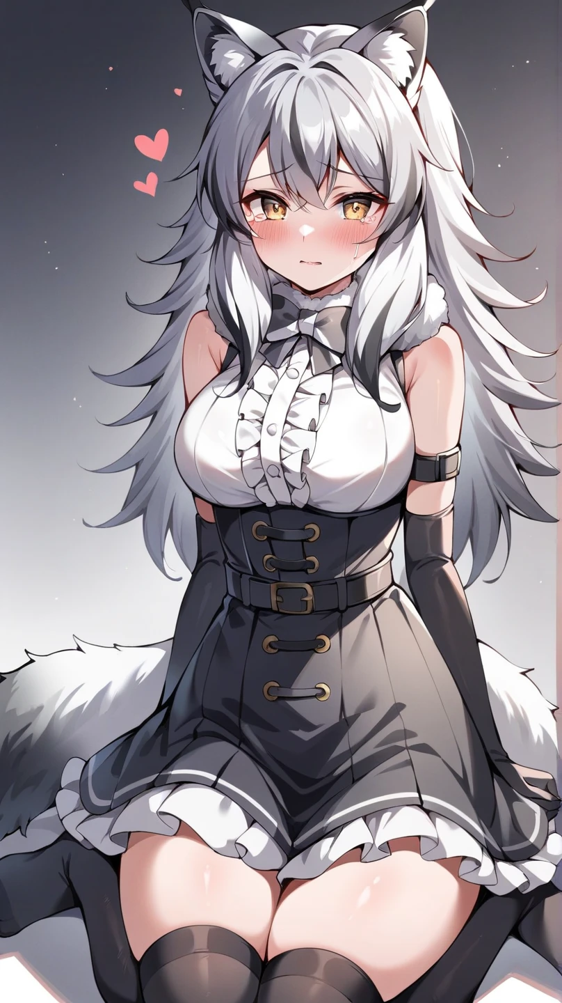 1girl, long fluffy and large silver hair, <lora:mekakure_left_v100:1>, left eye covered with hair, ((hair covers one eye)), moth antennae, fluffy moth antennae, white antennae, coloured sclera, black sclera, white pupils, (pure white skin:1.5), Expressiveh, score_9, score_8_up, large breasts, black ripped jeans, black crop top, sitting, looking at viewer, outdoors, bored, arm support,<lora:mekakure_left_v100:1>, left eye covered with hair, ((hair covers one eye)), cameltoe, tight clothing, plump ass, moth antennae, fluffy moth antennae, white antennae