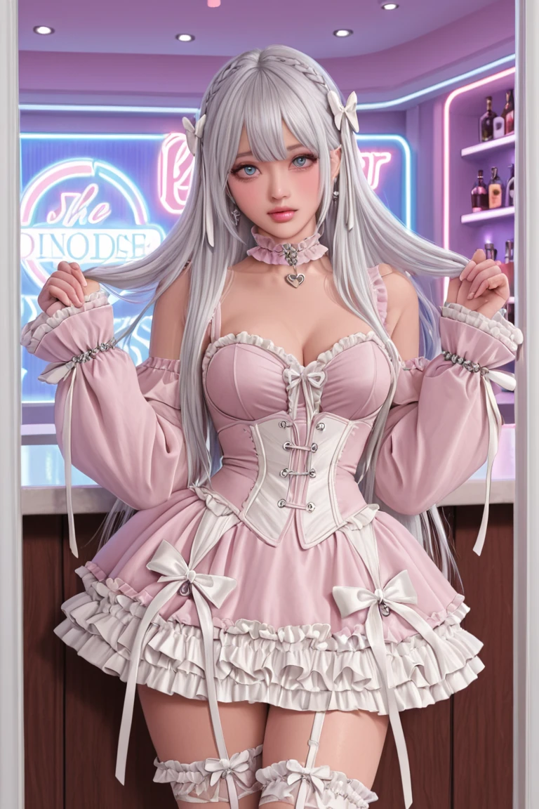 (extremely detailed and high-quality CG illustration, impressive masterpiece-like quality), (bold and vibrant colors with bright highlights for an exciting and eye-catching look), a stunning and seductive American teen bimbo in a playful bunny dress, striking and provocative, with an irresistible and flirtatious expression.