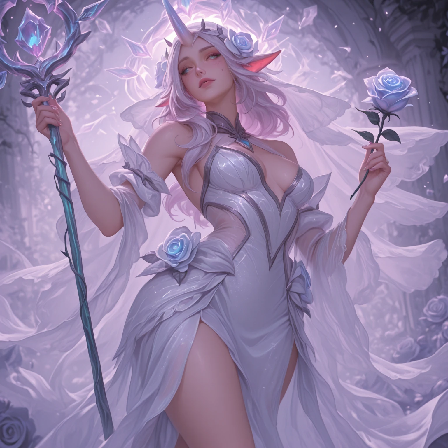 Masterpiece, Best quality, 1girll, Silver hair, Purple eyes, Long hair,one-girl,grassy,The tree,tree branch,(realistic detail,Natural skin texture),Complicated details,The is very detailed,Ultra photo realsisim,shiny skins,shinny hair,looking at viewert,redish pink lips,Enlargement of the middle breast,8K分辨率,Clear white lace lingerie,Clear white lace panties,In the lily garden,There is a ditch,Facing the audience
