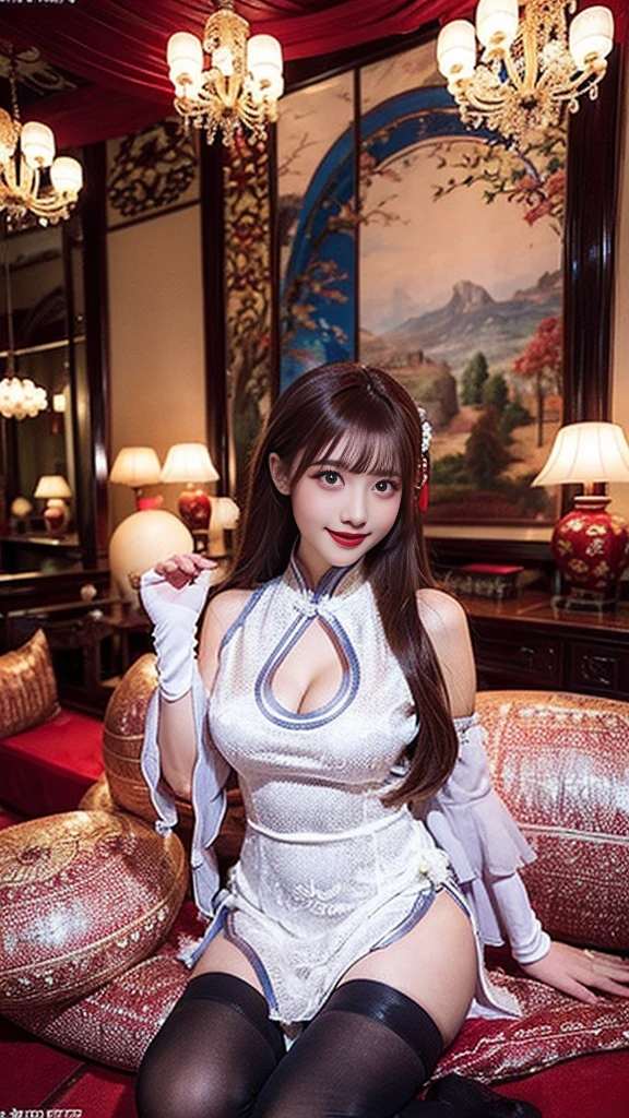 8yk,raw photo,(masterpiece), (best quality), highres,(1girl),(realistic, photo-realistic:1.2),ultra detailed, physically-based rendering,necklace, earrings, air bangs, hair ornament,sunset, collarbone,wristband,navel,long hair,brown hair,ahoge,1girl,middle breasts,beach,wavy hair,thin, <lora:lora-hanfugirl-v1-5:0.5>,bikini ,<lora:chilloutmix_NiPrunedFp32:0.2> <lora:koreanDollLikeness_v10:0.5>,(half naked hanfu:1.414), (parted lips:1.1), (eyelashes:1.1), (happy:1.21), (depth of field:1.1), lens flare, (chromatic aberration:1.1), (caustics:1.1),(pussy:1.331),