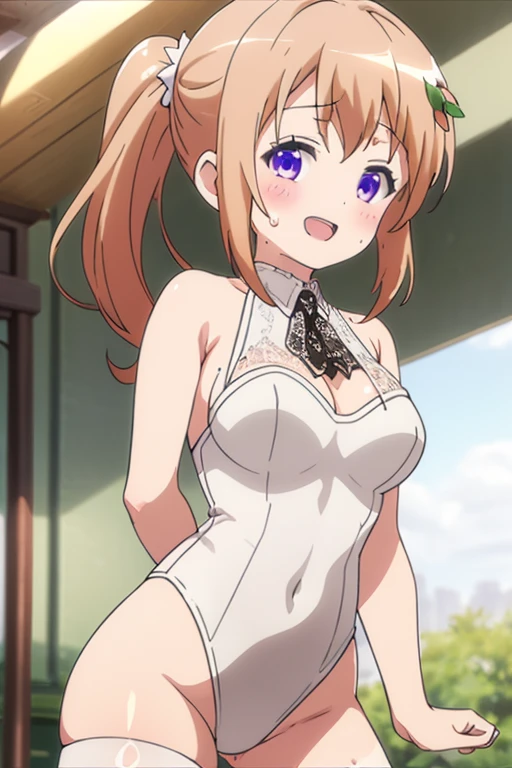 ((highest quality, High resolution,  Perfect Pixel,  4k)), (1 girl),  (Beautiful Anime Girls), 
Watching the audience, 
Perfect body, 

yuigahama yui, (Big Breasts、Cleavage:1.2)、Detailed eyes、Brown eyes、Glowing Skin、Armpit、

(blush:1.1)、smile、Grin、

cleavage, bare shoulders, 
playboy bunny, 
white leotard, strapless leotard, pink bowtie, detached collar, 
rabbit ears, fake animal ears, white ears, 
Focus on the chest、From below、
arms up, Upper Body、close shot, 
Girls Bar、Dim lighting、