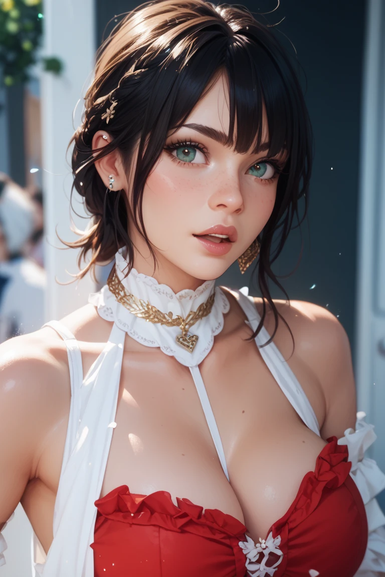 (8k, best quality, masterpiece:1.2),(best quality:1.0), (ultra highres:1.0), watercolor, a beautiful woman, shoulder, hair ribbons, by agnes cecile, half body portrait, extremely luminous bright design, pastel colors, (ink:1.3), autumn lights,,