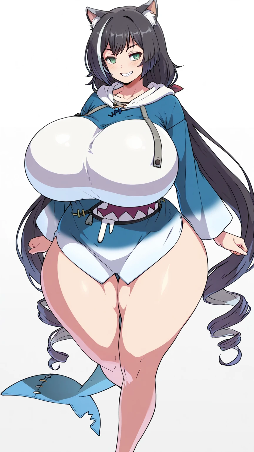 One Girl,Precise five fingers、Two long, precise legs、Long Hair、Knee-high socks、Wide Hips、plump and thick thighs、Huge Ass、Large Breasts, Embarrassed look、Full Body Shot、Sexy pose、bra、panties、White background