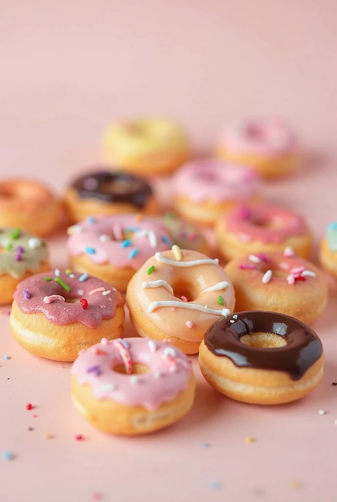 4stacked donuts with one donut on the other side with large simple plain blured bg