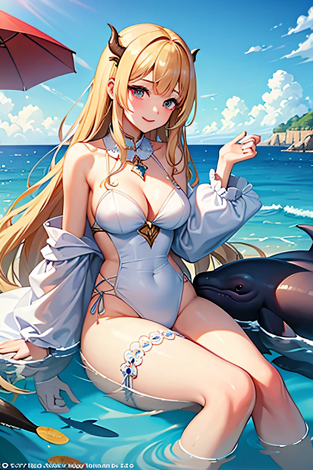 female high-school student,Yellow hair ,Transparent swimsuit,huge tit,Bare chest,sitted,black lence stockings,Barefoot,hyper HD,Highest high resolution,The best stunner,pissing,sea beach,There is a white liquid on the body