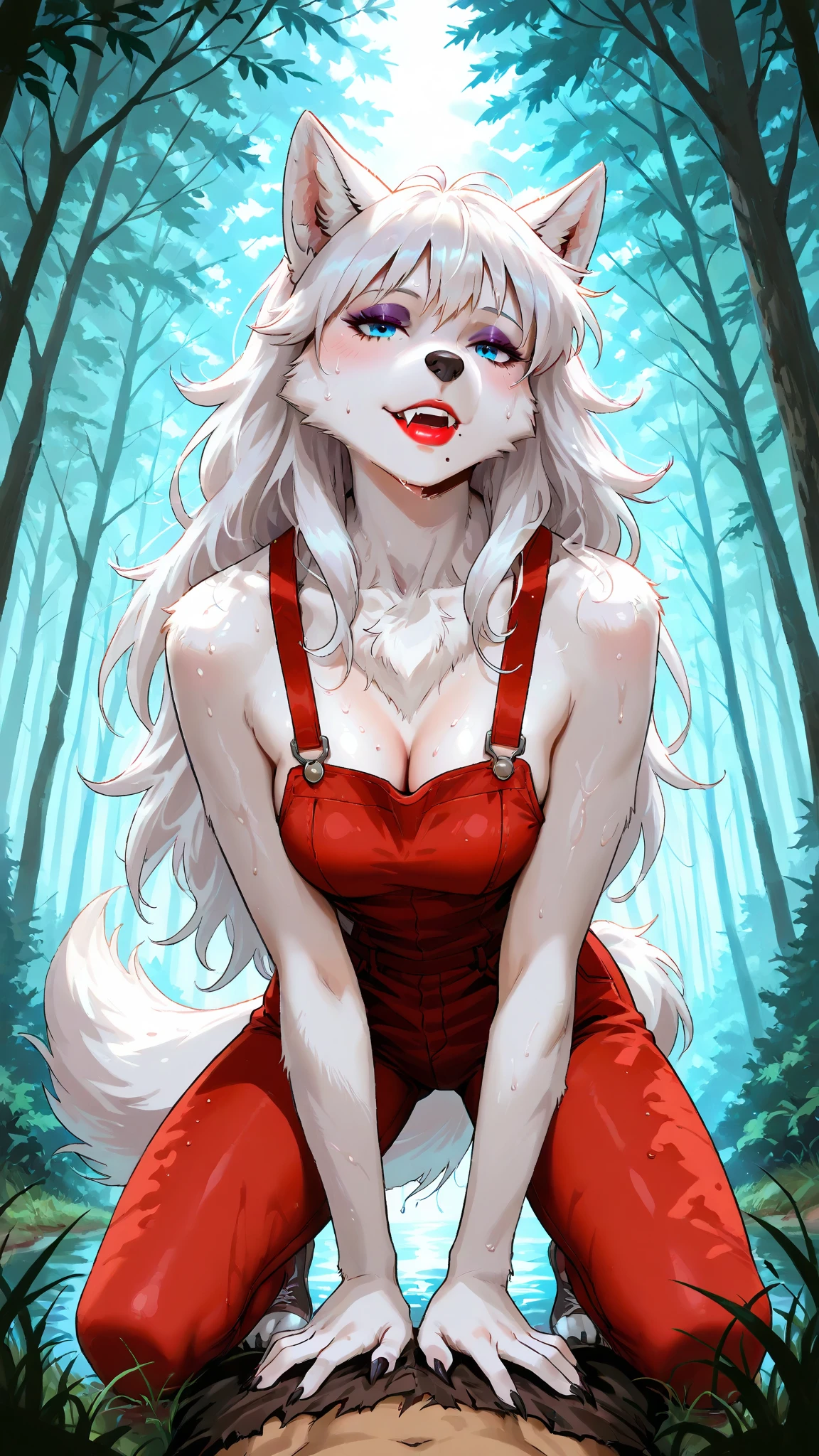 (Alisa Vald by iskra), female, anthro, (white fur), female cat, yellow hair with a ponytail, green eyes:0.8, medium hips, big breasts, red dress