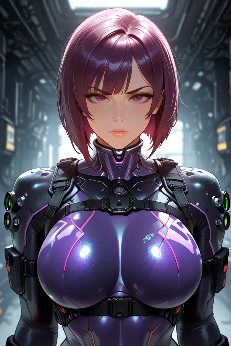 fake big breats, blue eyes detailed 8k , Mulher madura in metal gear rising raiden body details, bust photo, big pink hair, shining blue eyes, wearing a mustard yellow jumpsuit, breasts big, looking 35 years old, eye on the spectator, look to the camera, , The background is a cyberpunk city, Expression of vengeance, facefocus, facing the front, focus on bust, massive , digital circuit tatoo on face 
,uzakihana  fuckfuckfuck sexysexysexy