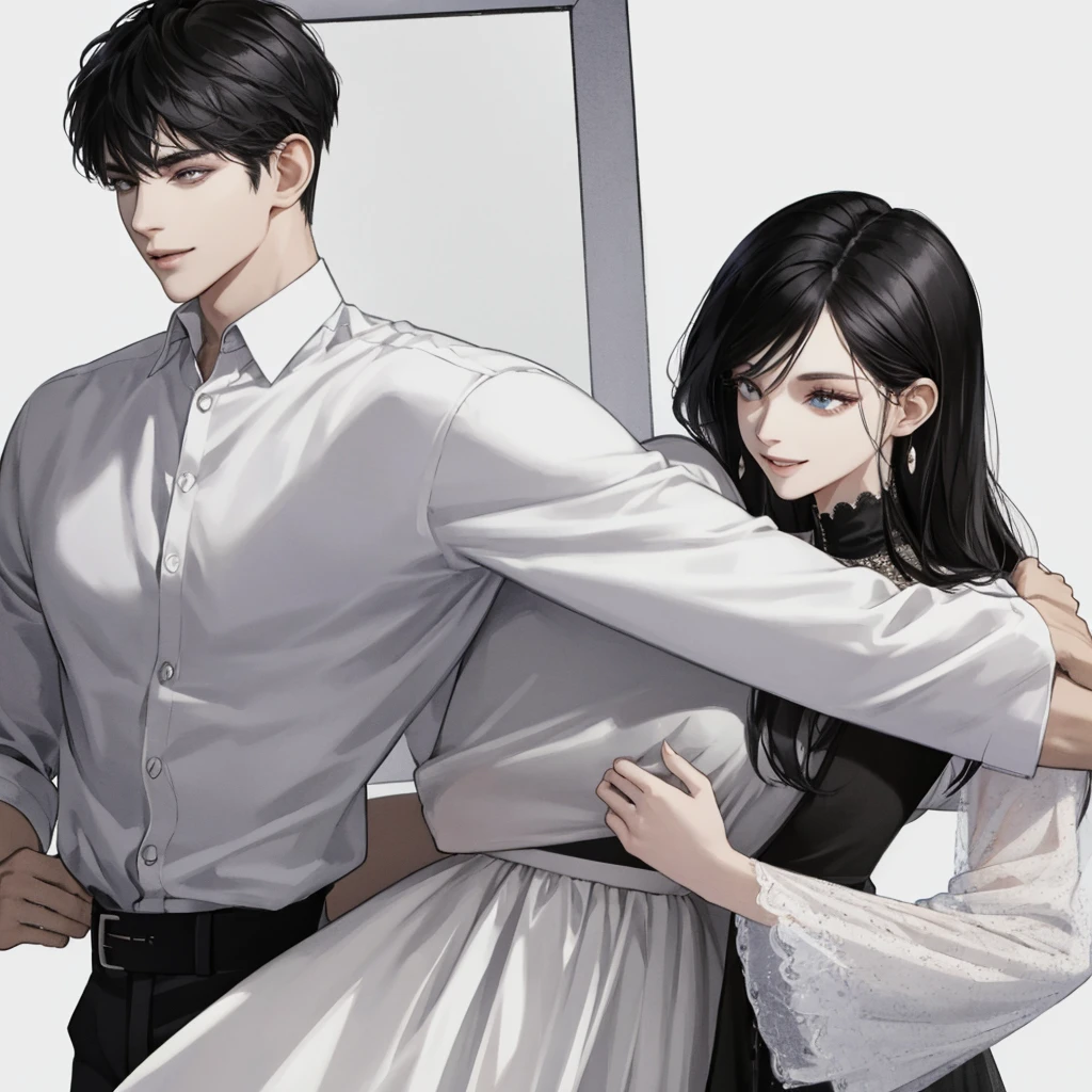 real, (highest quality、masterpiece:1.3), fine eyes and detailed face, suit, Solo Mature Men and woman, tall muscular man, brown hair, gentleman, ((best quality)), perfect face, Japanese