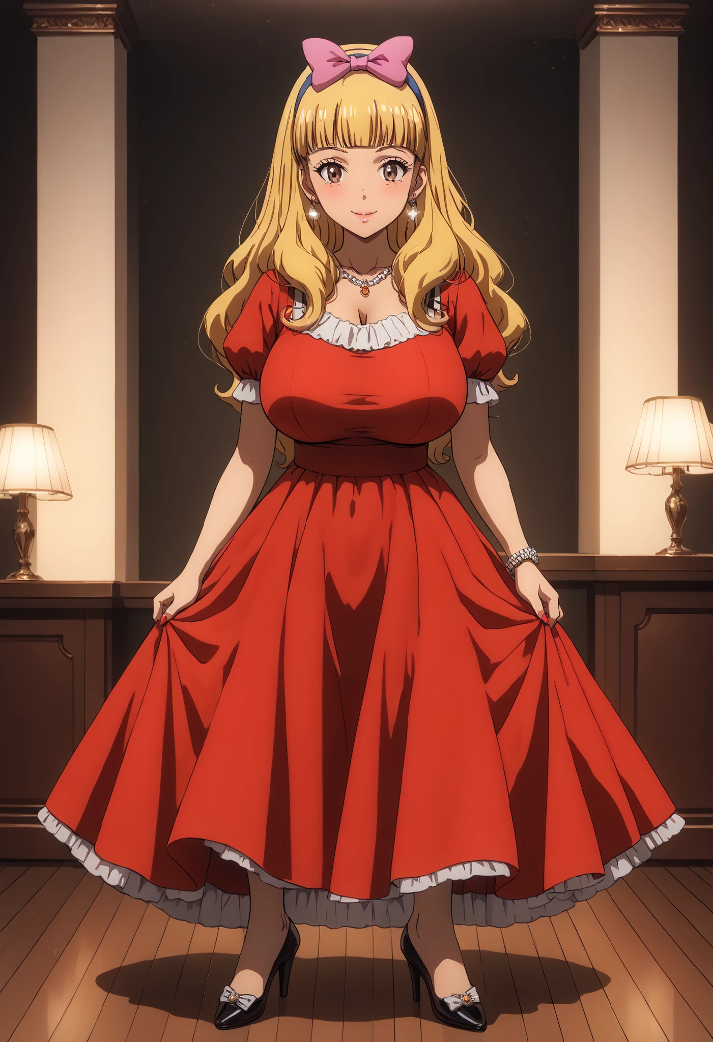 gran calidad ++ Extremely detailed high resolusionolution, very aesthetic, ojos expresivos, (((Cara perfecta))), (((face symmetrical))), ((((good anatomy)))), (((8k))), UHD, Fondo de pantalla HD, (((alta calidra detallada, (((((1girl))))), (((alone))), Obra maestra, La mejor calidad, high resolusion, Altamente detallado, ((((illustration)))), hermosos ojos detallados, (((combatant))), ((((fullbody)))), (((ashley ketchum))), (((waking up))), (((mature female))), (((milf))), (((huge breasts))), (((blonde hair))), (((long hair))), (((brown eyes))), (((dark blue hairband))), ((((pink ribbon)))), ((((black bra)))), ((((black panties)))), (((beige sleeveless V-neck blouse))), (((a red dress))), (((a pair of black stilettos))), (((high heels))), (((peep toe heels))), (((stiletto heels))), (((kitchen))), (((happy))), (((smile))), (((female room))), (((watson cross))), (((k1tch3n))), (((window))), (((oven))), (((stove))), (((refrigerator))), (((cabinet))), (((table))),
