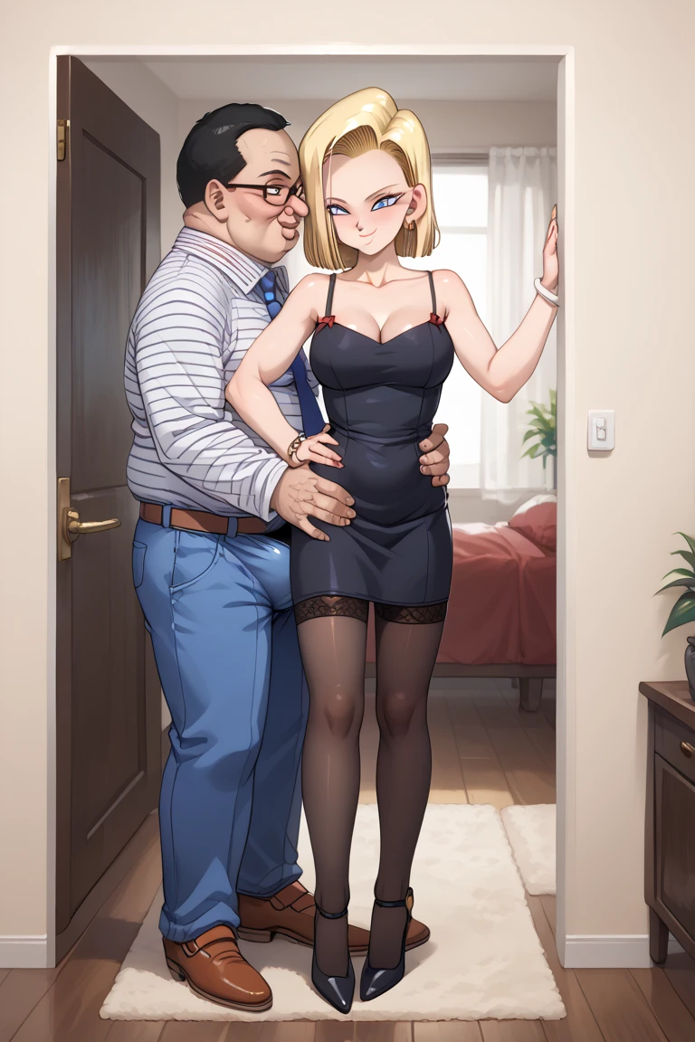 1girl, curvy, aged, seducing face, blonde long hair, old mature female, milf, kneeling, blowjob, in her house, livingroom, candle light, ((yamanaka ino)), wearing black idol dress, perfect body, curvy, night time, invite, low light,... 1 boy, bottomless, big cock, (older woman younger boy)