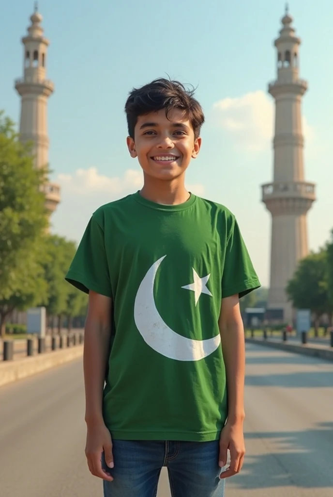 Generate the boy wearing the shirt of Pakistani flag