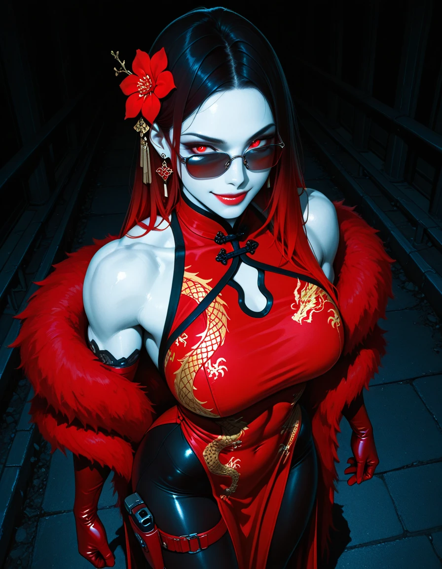 Geisha sexy demon black and white drawing