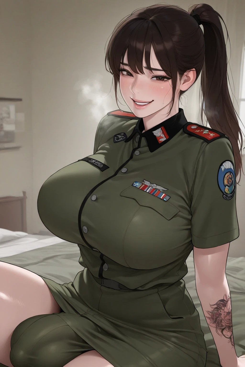 Afghan sporty girl, (18 years old), in the military operation room, bra, beret, busty, ravishing expression, (top view), (face and skin details), (masterpiece, best quality, highly detailed, hyper realistic)