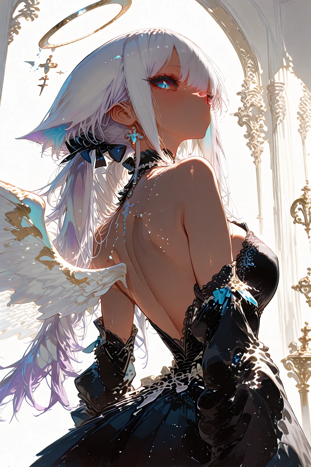 ((Finest quality)),(超A high resolution),(ultra-detailliert),(Meticulous portrayal),((Best Anime)),(Finest works of art),(Ultra-Precision Art),(The art of astounding depiction,Overwhelming depiction:1.5),(intricate and detailed art:1.6), (adult woman:1.5),(Hanging:1.6),Staring at this:1.4,sneering:1.5,(Armor shaped like a skeleton:1.3), (Black Flame:1.5), terrifying, nightmarish, cosmic horror, body horror, NSFW, small breasts, a heavenly female knight, imposing, biblical, NSFW, long white grey hair, grey white eyes, very skinny, detailed, best quality, prominent collarbones, skinny arms, flat stomach, visible hip bones, small breasts, full body, red and white clothing, occult aesthetic, occult, detailed and intricate steampunk and detailed gothic, NSFW, Fluttering lace flared long knee length dress with frilly petticoats, knee length dress, pleated petticoats, petticoats gothic, complex lace boots, gothic aesthetic, wielding a mighty sword with mechanical components, mandalas, small breasts, a fairy, various different types of insect wings, bug wings, beetle wings, NSFW, full body, whole body, body, chains,