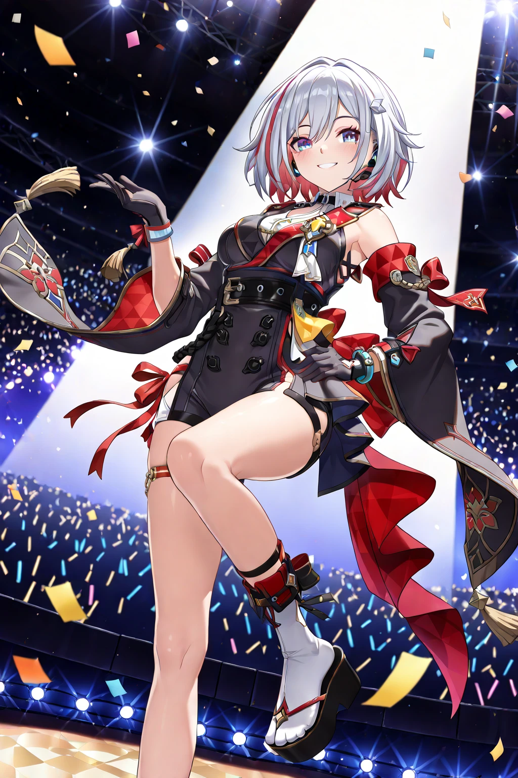 Young woman cheongsam illustration, masutepiece, Fine details, 4K, 8K, 12K, Solo, 1 person, Beautiful Girl, caucasian female, age19、Sixteen Nights 、Silver hair, Short, Black cheongsam、Black Gloves、Slit in clothes