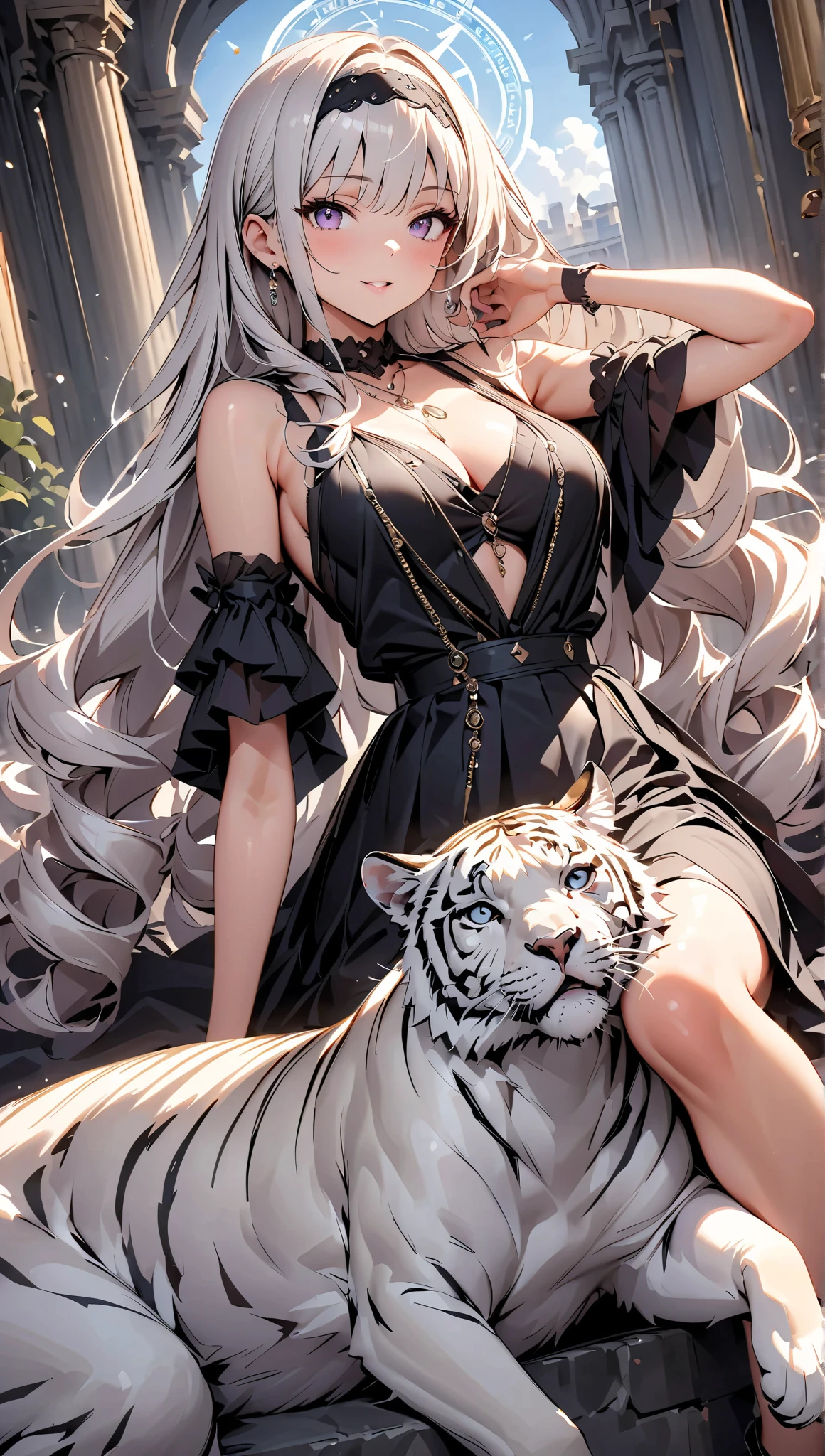 Close-up of a woman and tiger sitting on bed, by Yang J, beautiful elegant demon queen, 8K high quality detailed art, Fantasy art style, Anime fantasy illustration, beautiful and seductive anime woman, Beautiful character painting, author:Yang Jin, epic exquisite character art, Extremely detailed Artgerm, Ruan Jia and Artgerm, digital fantasy art )