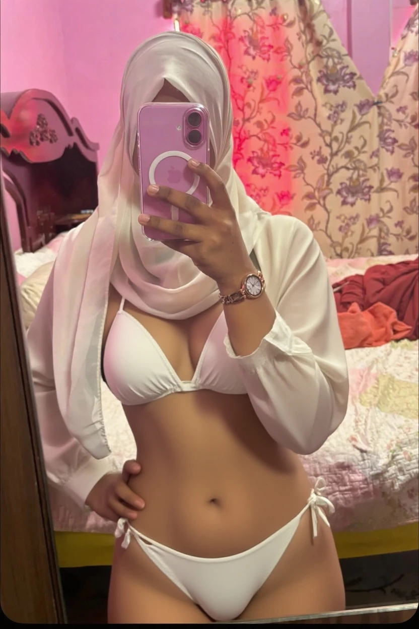 mirror selfie, average Saudi girl, hijab, panties visible 
