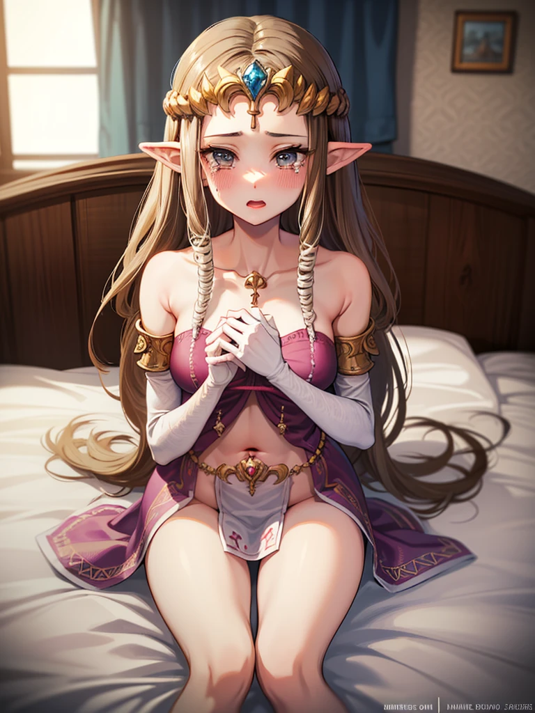 ((((show off pussy))),((((Leaning against a wall)))),((((Arms behind back)))),((Sitting)),(((Long Hair)))),((close your eyes)),((((Exposed shoulders)))),Princess Zelda, ((highest quality)),,(Very detailed) ,((Purple blouse)),((POV)),Brown Hair,((Big Breasts)),Blushing, ((highest quality)), (Very detailed), ,(((Crying))),Nintendo, The Legend of Zelda