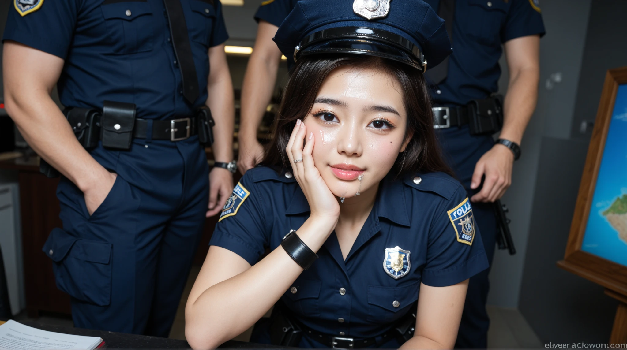 A beautiful 18-year-old police officer in a black miniskirt