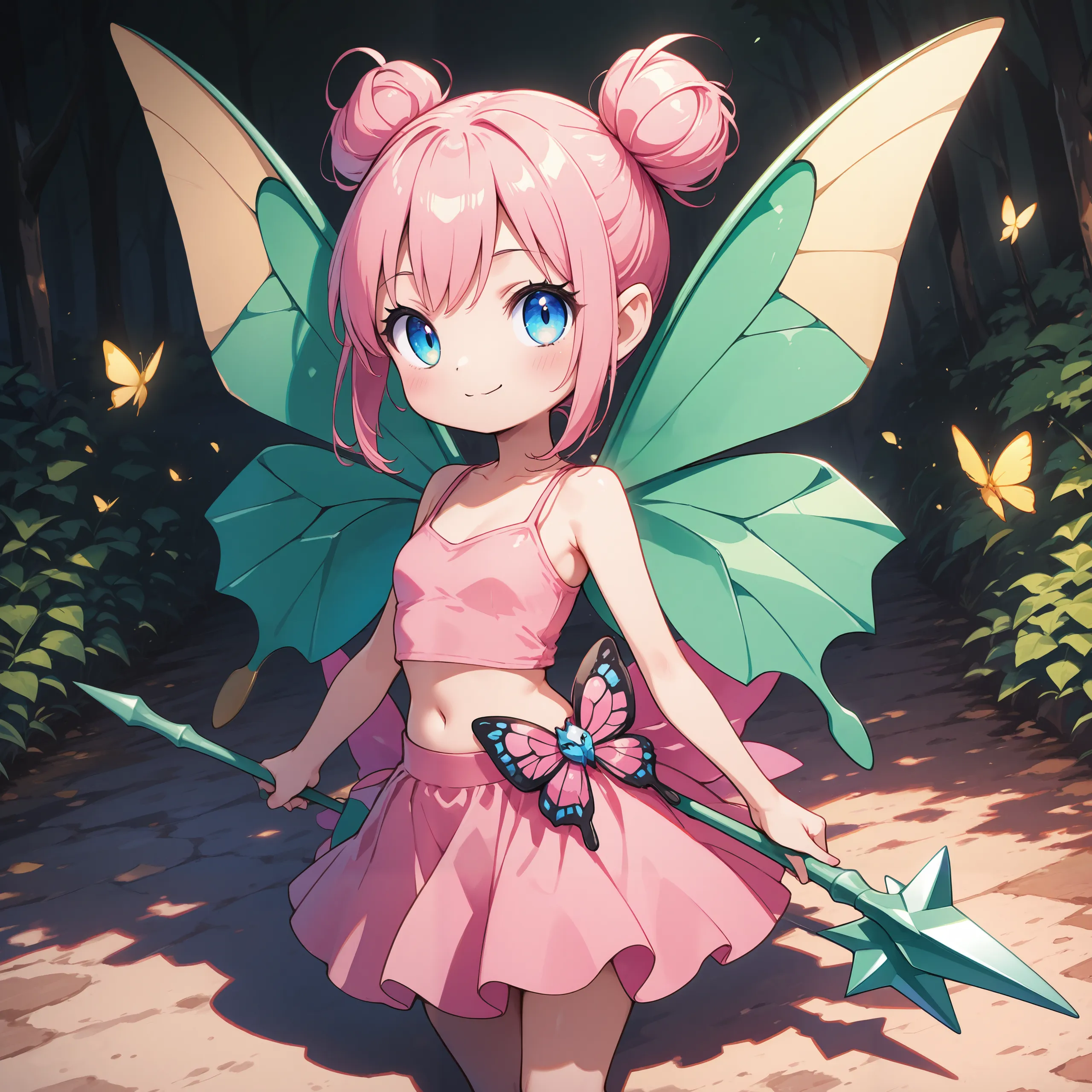 female, fairy wings, pink hair, twin tails, leaf outfit, mixing potions