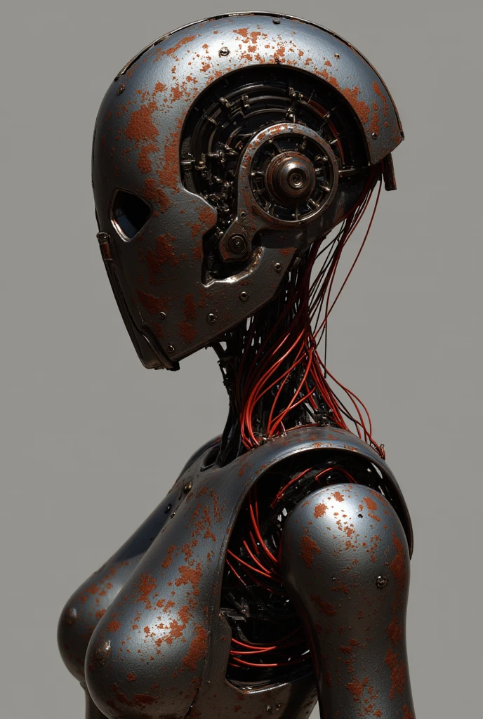 1mechanical girl,((ultra realistic details)), portrait, global illumination, shadows, octane render, 8k, ultra sharp,metal,intricate, ornaments detailed, cold colors, egypician detail, highly intricate details, realistic light, trending on cgsociety, glowing eyes, facing camera, neon details, machanical limbs,blood vessels connected to tubes,mechanical vertebra attaching to back,mechanical cervial attaching to neck,sitting,wires and cables connecting to head