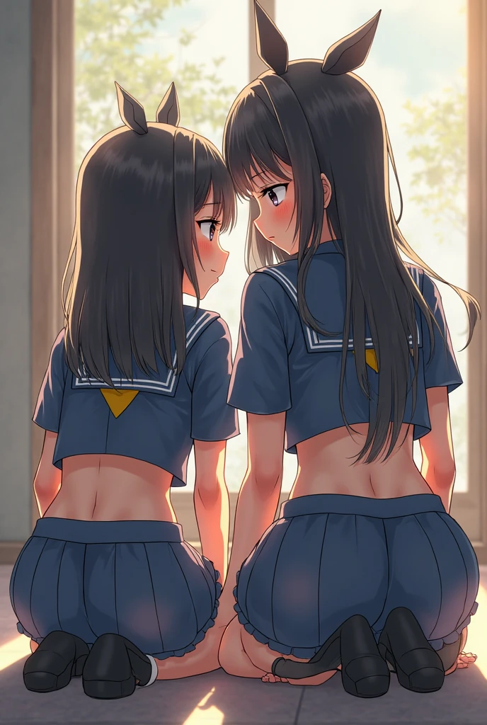 NSFW, 1girll, Black hair, Straight hair, school uniform, (Half ass:1.2), (Big ass:0.8), Panties, panties aside, (Shiny skin:1.2),