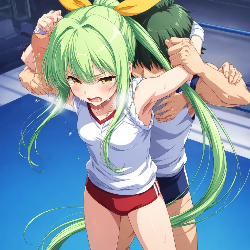 NSFW,masterpiece,Highest quality,High resolution,Super detailed,Shiro \(no game No life\),Young Girl,Long Hair,Multicolored Hair,Hair between the eyes,Gradient Hair,Yellow Eyes,Flat Chest,Erect nipples,Sexy Cheerleader,((Oho face)),Embarrassed,blush,Leg spread,excited,Estrus,orgasm,Trembling,(??????),(Squirting),(Ahegao),Roll your eyes、squint,Middle-aged men,(Having intense sex),Insert,Creampie,hug,playground